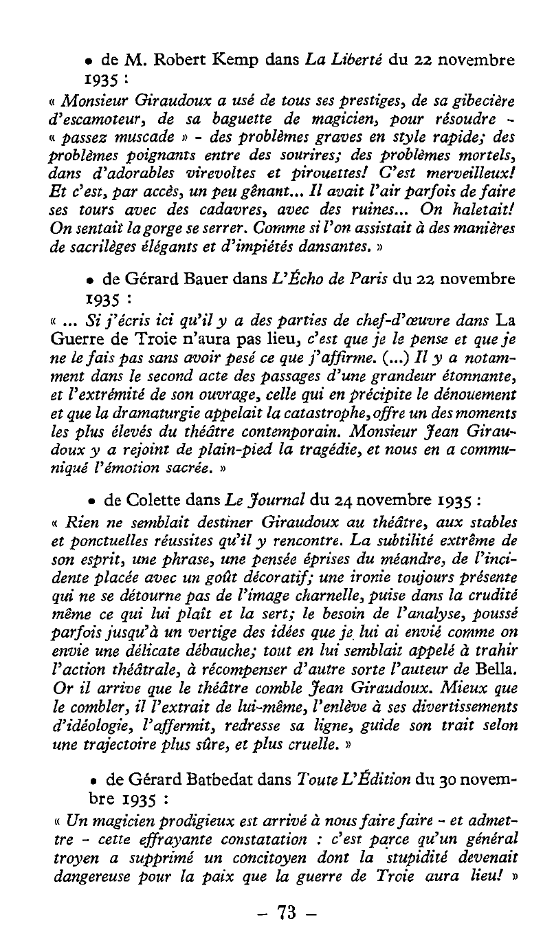 Prévisualisation du document Quelques jugements critiques sur La guerre de Troie n'aura pas lieu de Giraudoux