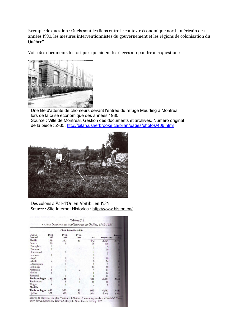 Prévisualisation du document Quels sont les liens entre le contexte économique nord-américain des années 1930, les mesures interventionnistes du gouvernement et les régions de colonisation du Québec?