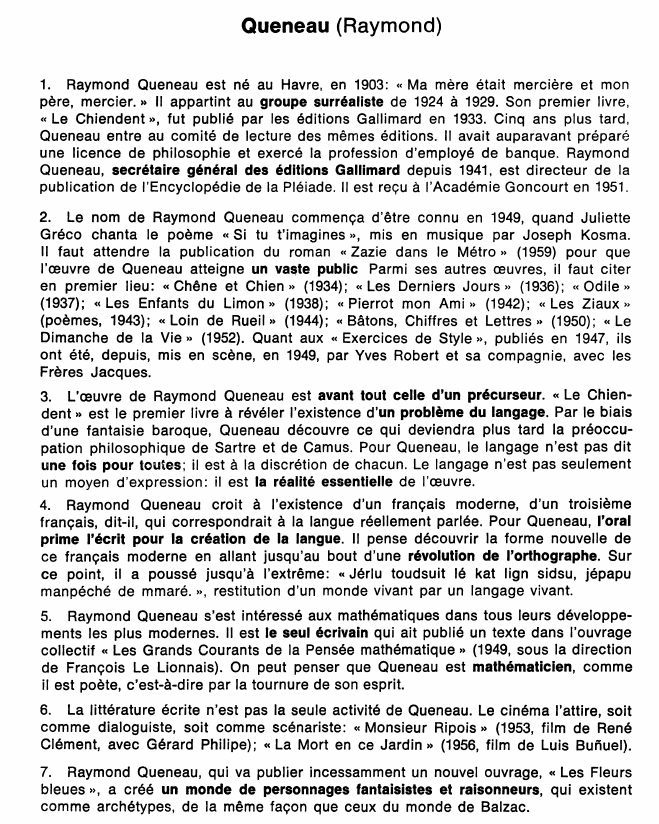 Prévisualisation du document QUENEAU Raymond