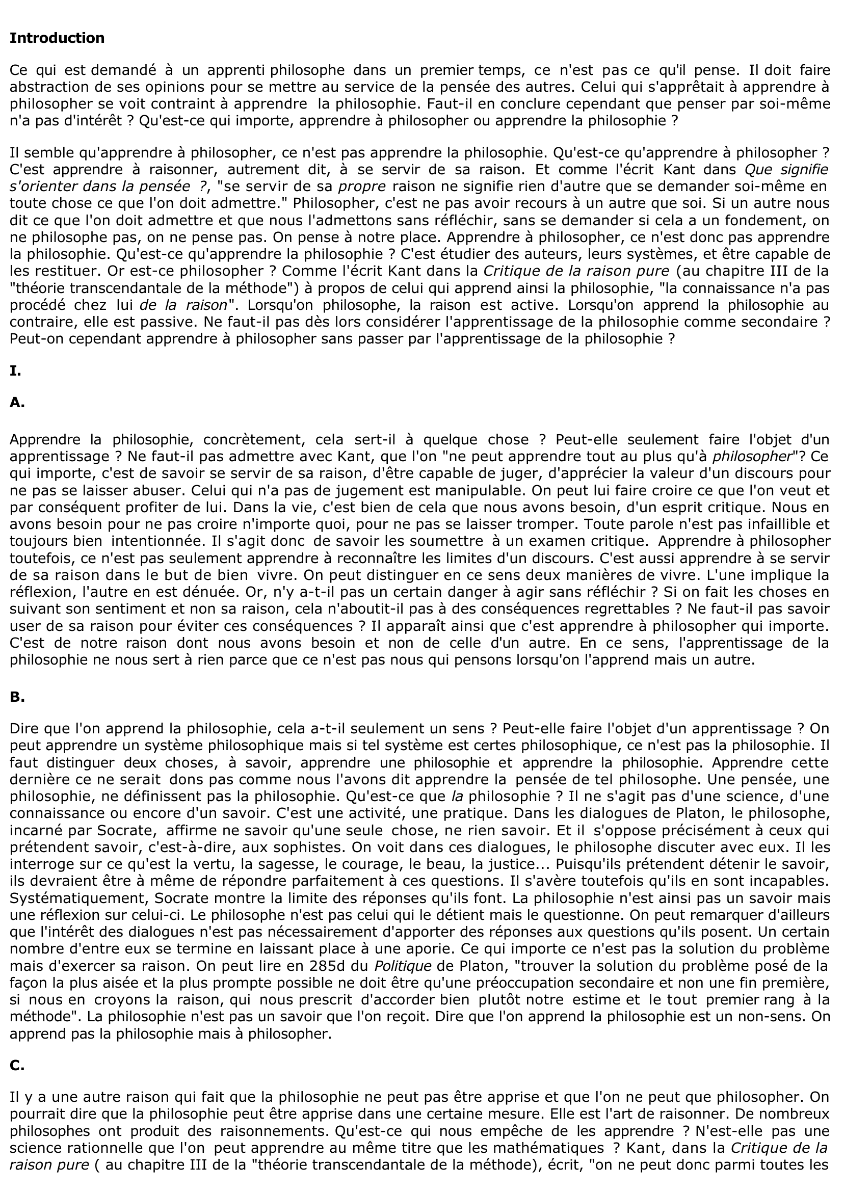 Prévisualisation du document Qu'est-ce qui importe, apprendre à philosopher (Kant) ou apprendre la philosophie (Hegel)  ?