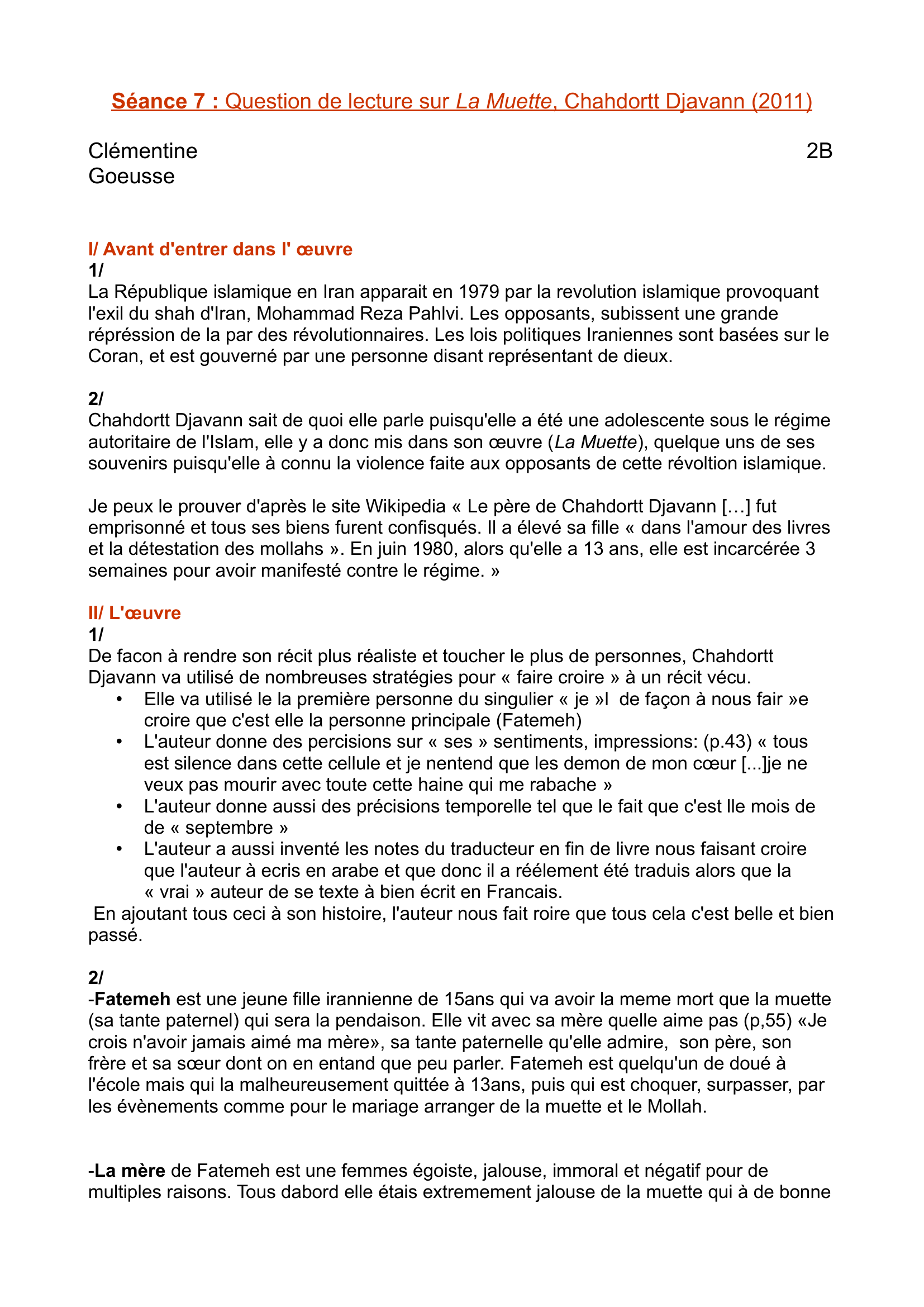 Prévisualisation du document Question de lecture sur La Muette, Chahdortt Djavann (2011)