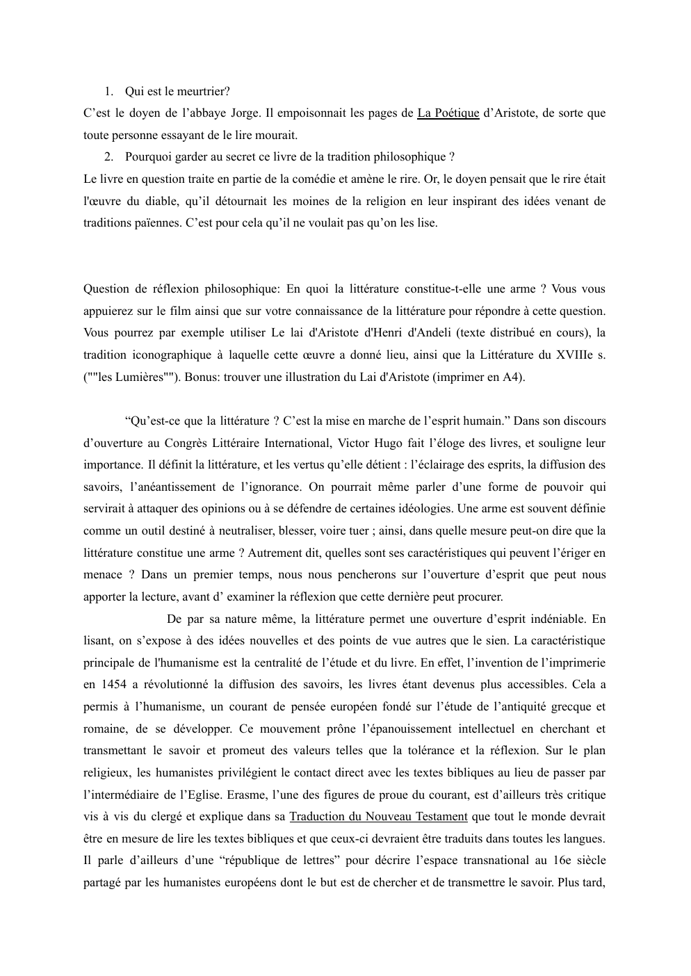 Prévisualisation du document Question de réflexion: Nom de la Rose