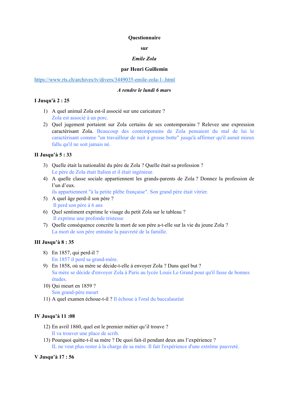 Prévisualisation du document Questionnaire sur Emile Zola par Henri Guillemin