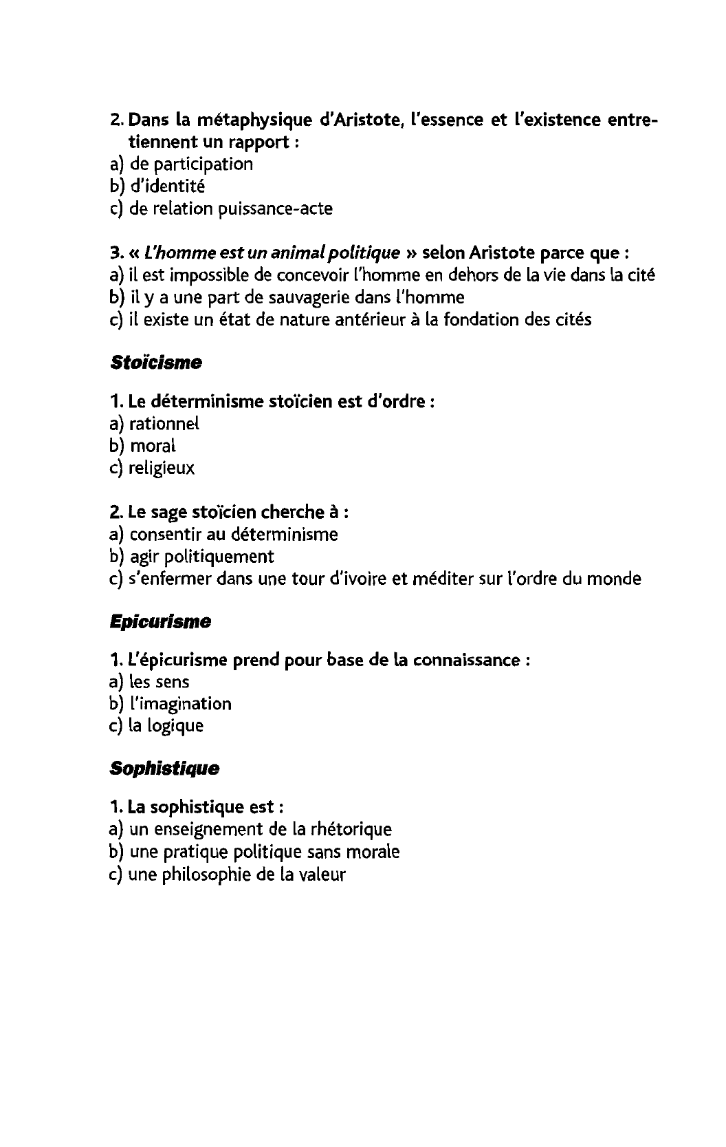 Prévisualisation du document Questions Antiquité - QCM de philo