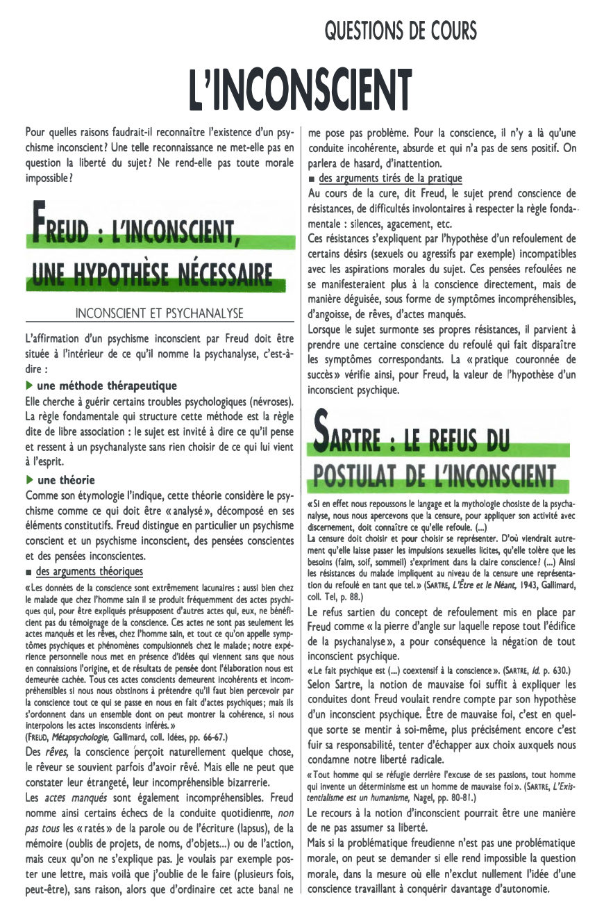 Prévisualisation du document QUESTIONS DE COURS

L'INCONSCIENT

Pour quelles raisons faudrait-il reconnaître l'existence d'un psy­
chisme inconscient! Une telle reconnaissance ne met-elle pas...