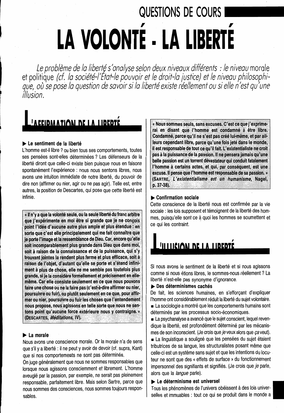 Prévisualisation du document QUESTIONS DE COURS
LA VOLONTÉ - LA LIBERTÉ