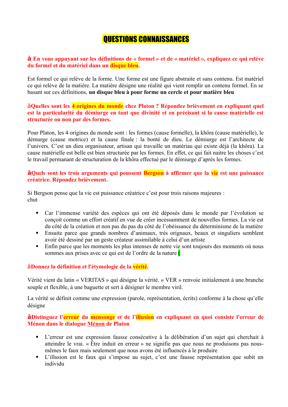 Prévisualisation du document QUESTIONS DE PHILOSOPHIE - TEST DE CONNAISSANCES