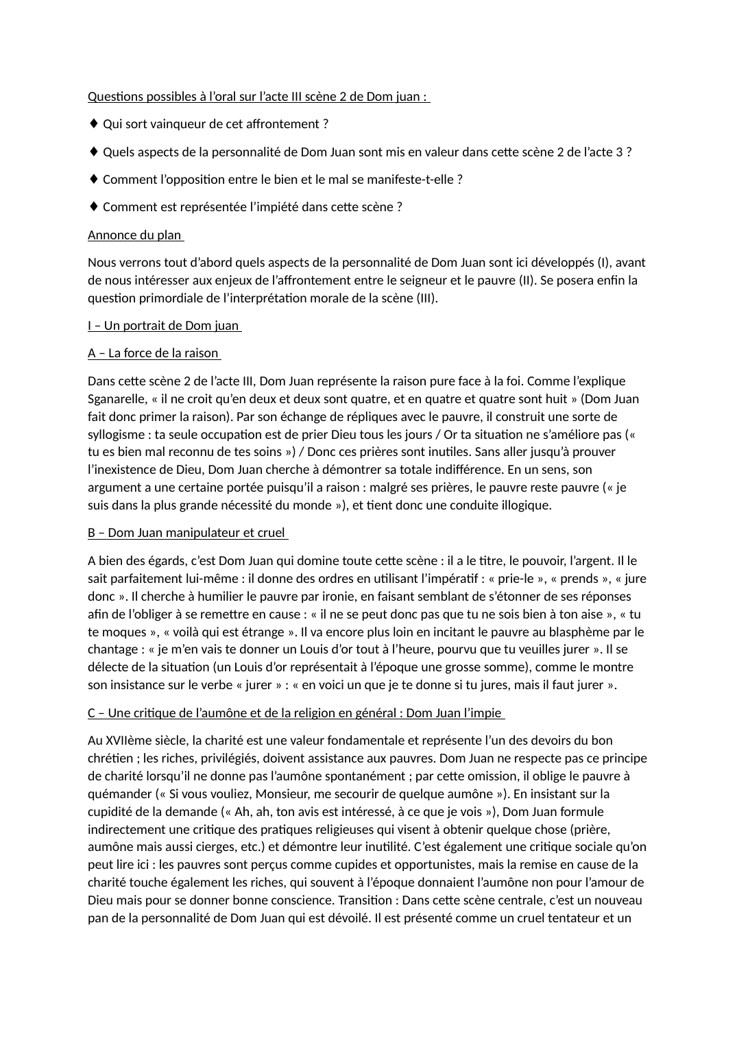 Prévisualisation du document Questions possibles à l’oral sur l’acte III scène 2 de Dom juan : ♦ Qui sort vainqueur de cet affrontement ?