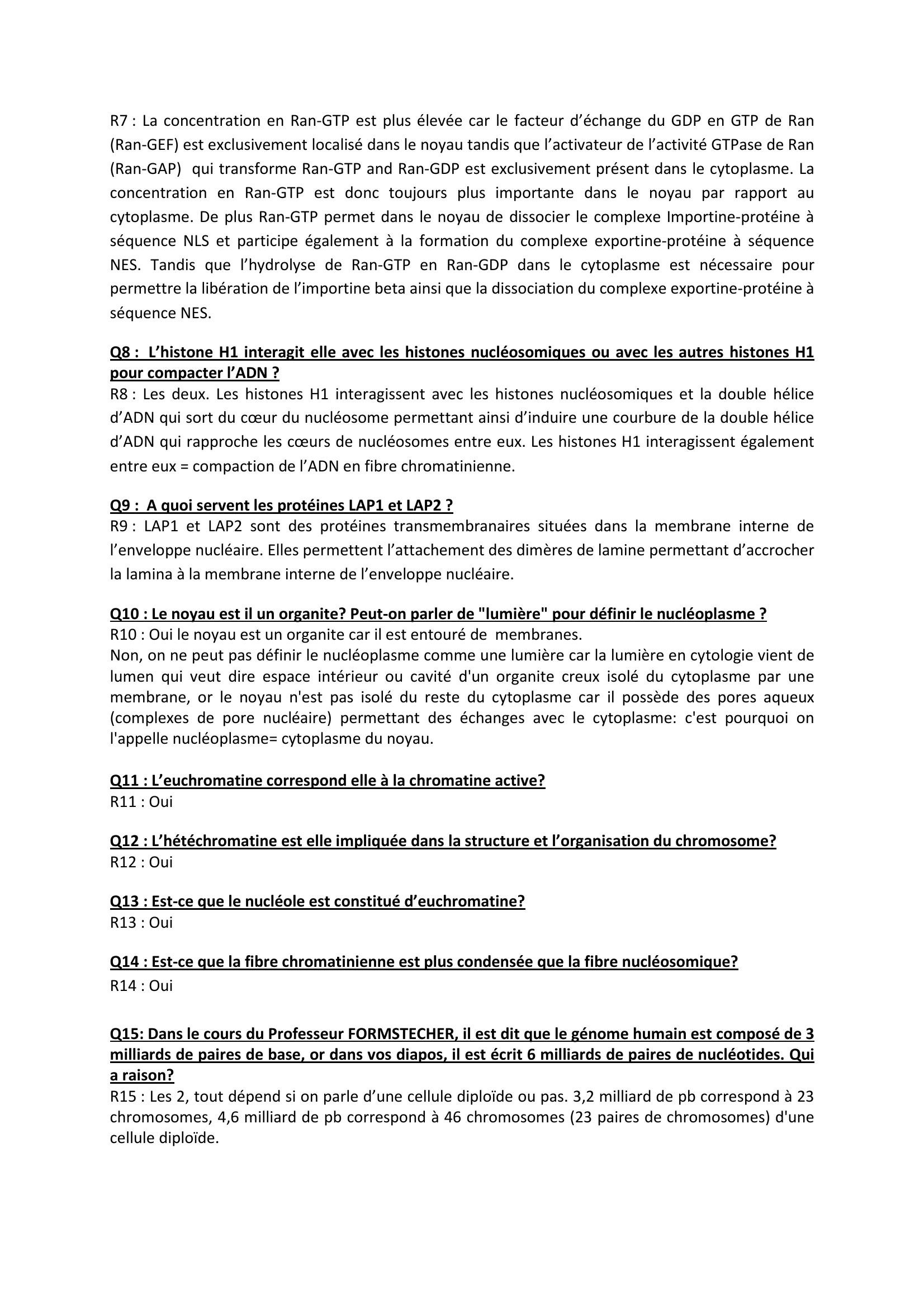 Prévisualisation du document Questions-réponses 1A PACES Noyau 2011-12 Pr Réjane Paumelle-Lestrelin.