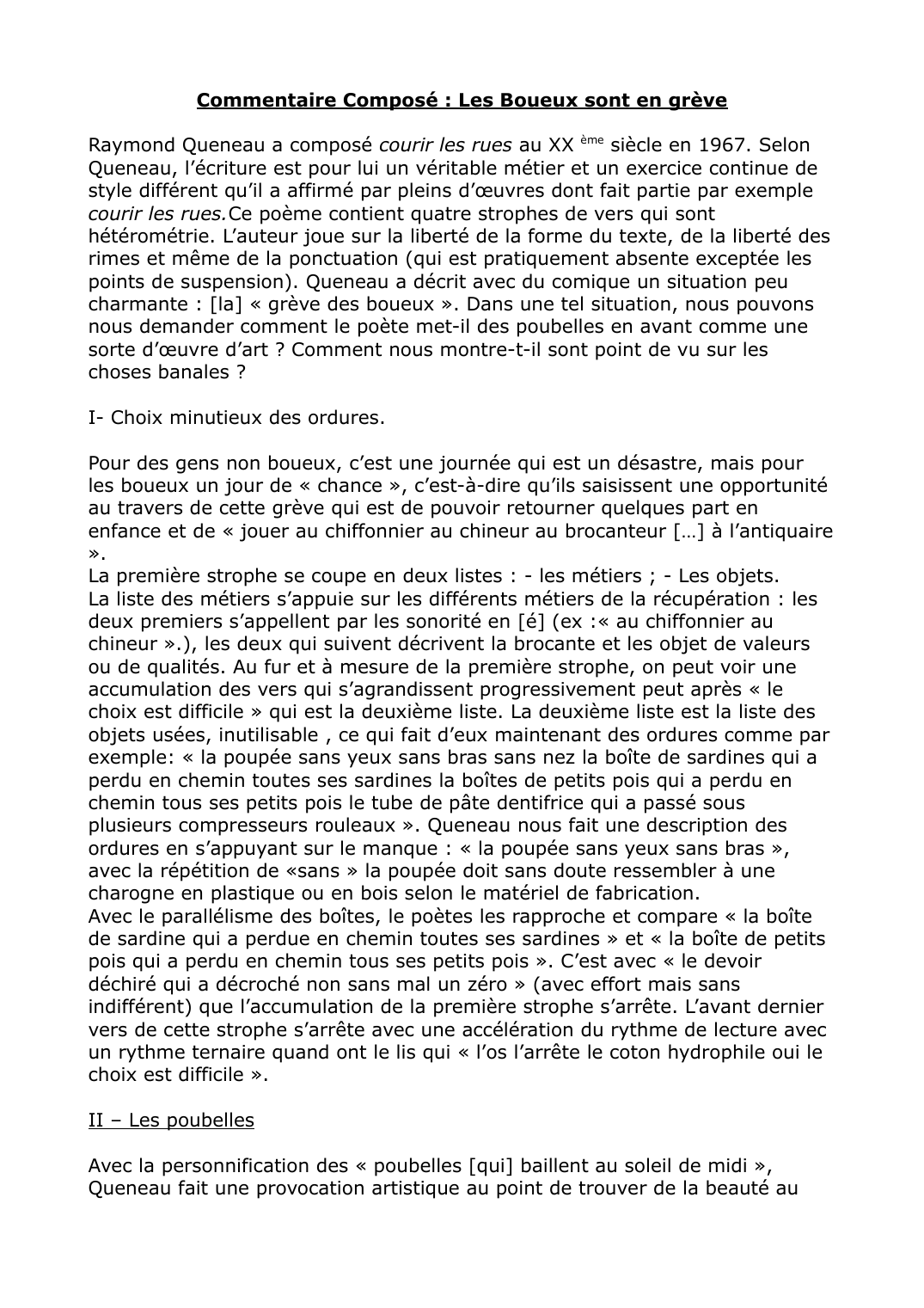 Prévisualisation du document Queuneau: Commentaire Composé : Les Boueux sont en grève