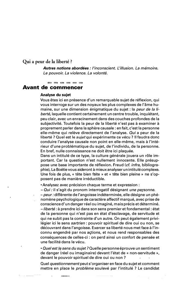 Prévisualisation du document Qui a peur de la liberté ?
Autres notions abordées : l 'inconscient. L'illusion. La mémoire.
Le pouvoir. La violence....