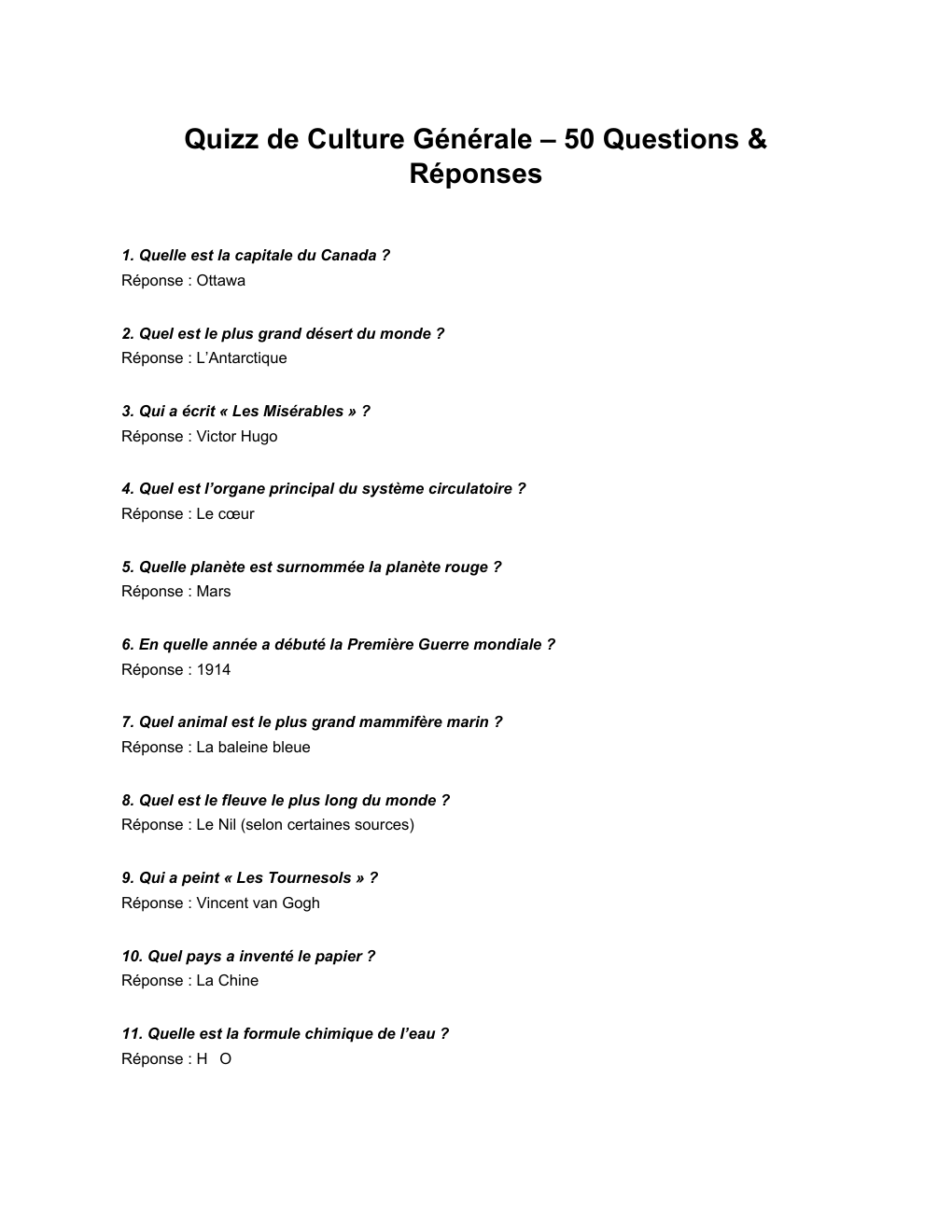 Prévisualisation du document Quizz général