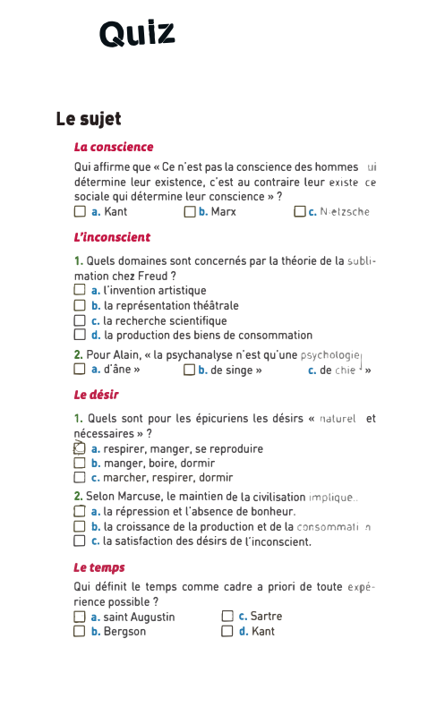 Prévisualisation du document Qulz
Le sujet
La conscience
Qui affirme que« Ce n'est pas la conscience des hommes ui
détermine leur existence, c'est...