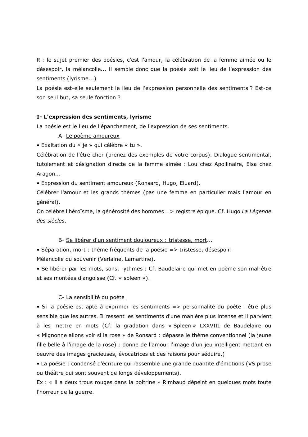 Prévisualisation du document R : le sujet premier des poésies, c'est l'amour, la célébration de la femme aimée ou le
désespoir, la mélancolie......