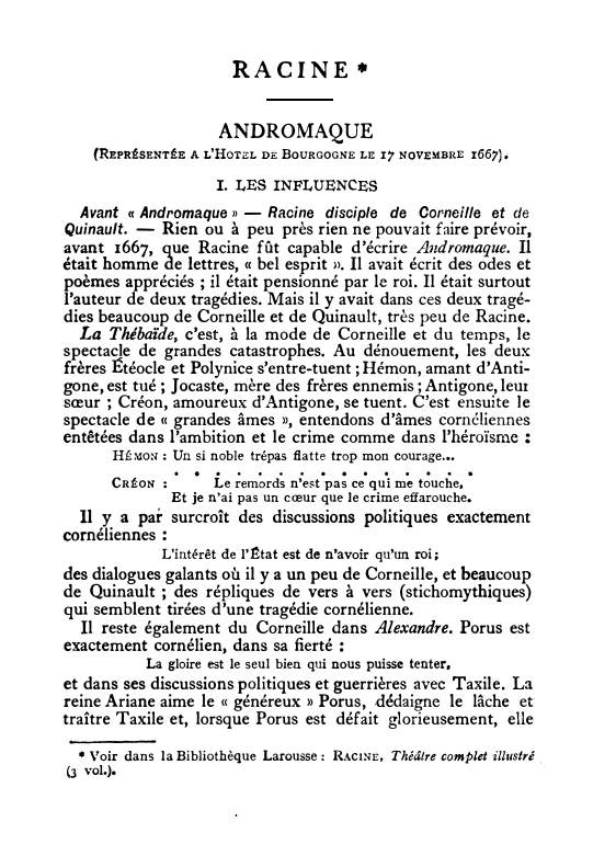 Prévisualisation du document RA C I N E *

ANDROMAQUE
(REPRÉSENTÉE A L'HOTEL

DE BOURGOGNE LE

I7

NOVEMBRE

I 6 67) •

I....