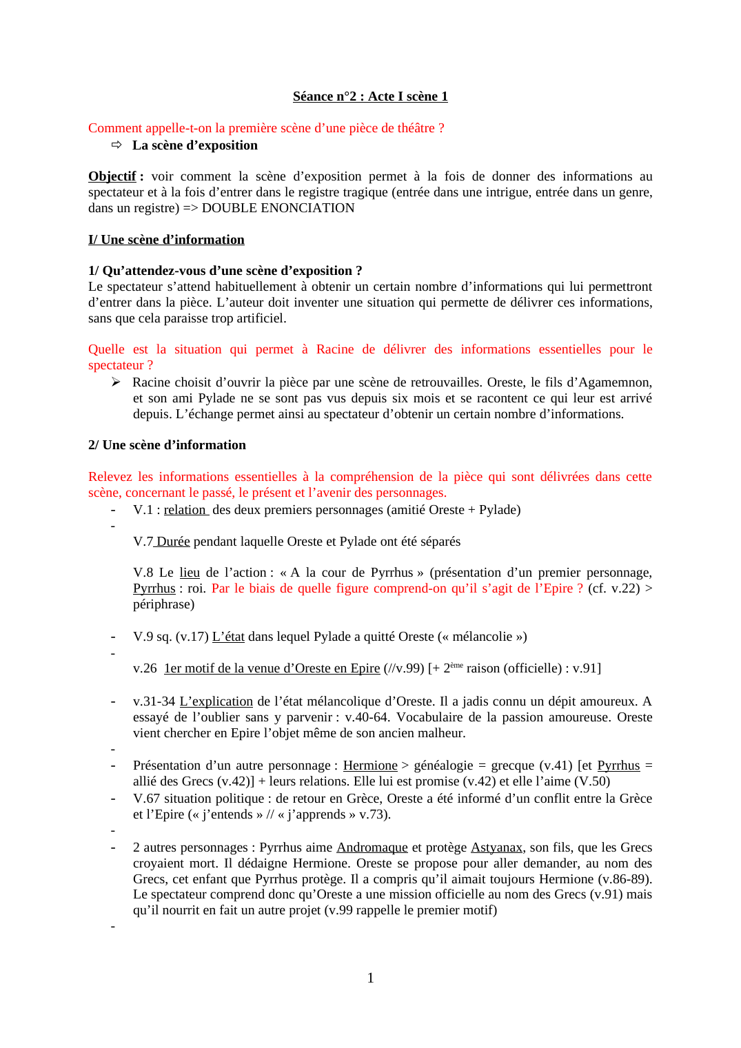 Prévisualisation du document Racine, Andromaque, lecture analytique acte I, scène 1