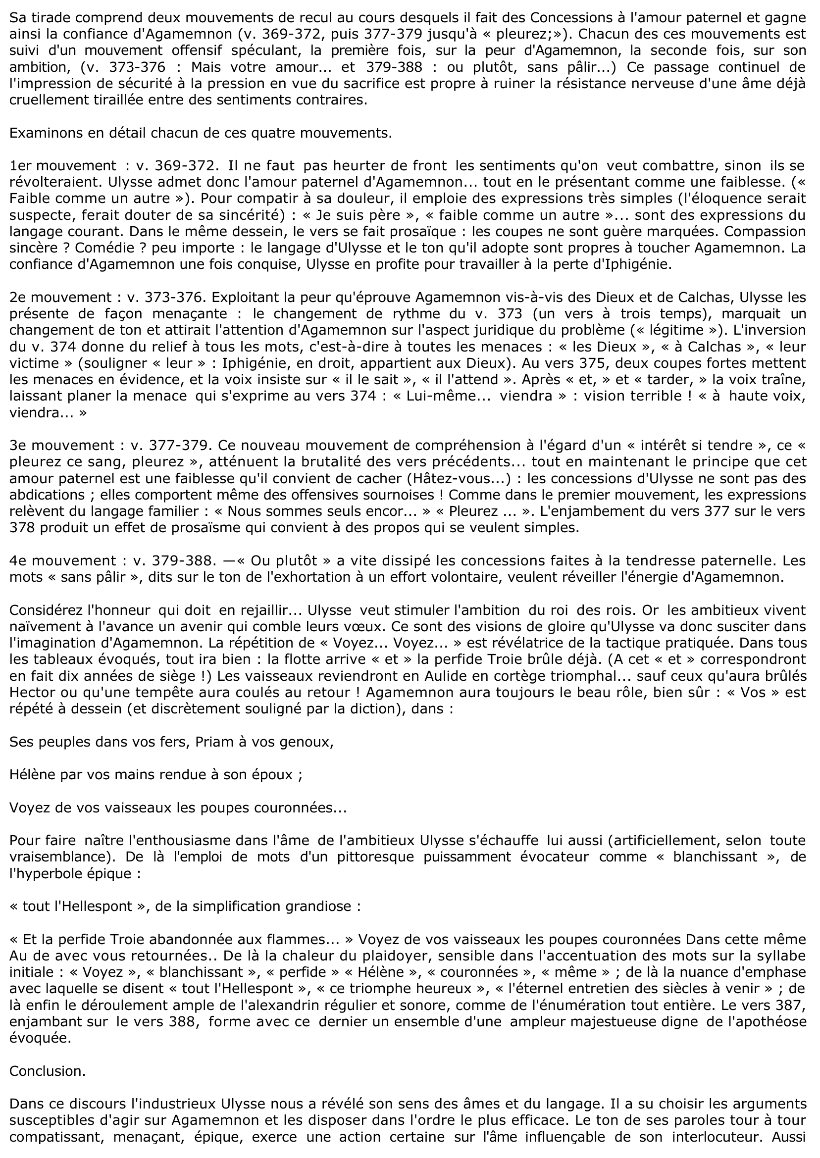Prévisualisation du document RACINE: Tirade d'Ulysse (IPHIGÉNIE V. 369-388) - Commentaire