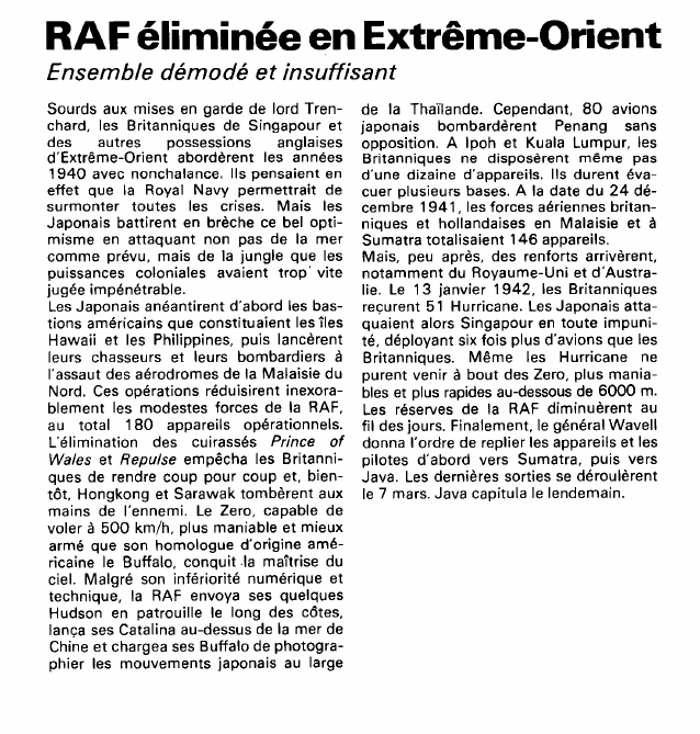 Prévisualisation du document RAF éliminée en Extrême-Orient:Ensemble démodé et insuffisant.