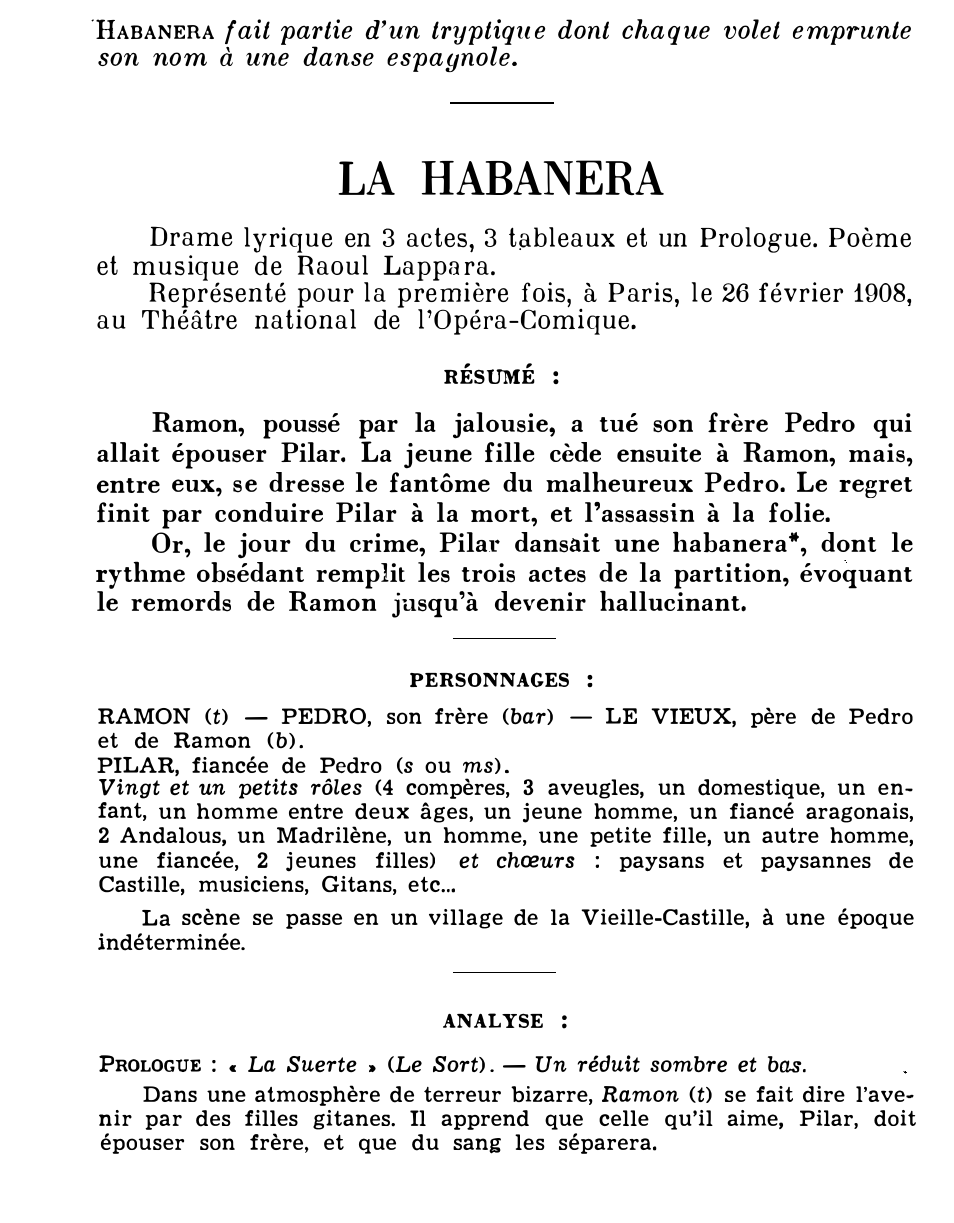 Prévisualisation du document Raoul LAPPARA: LA HABANERA (résumé et analyse de l’œuvre – Répertoire lyrique)