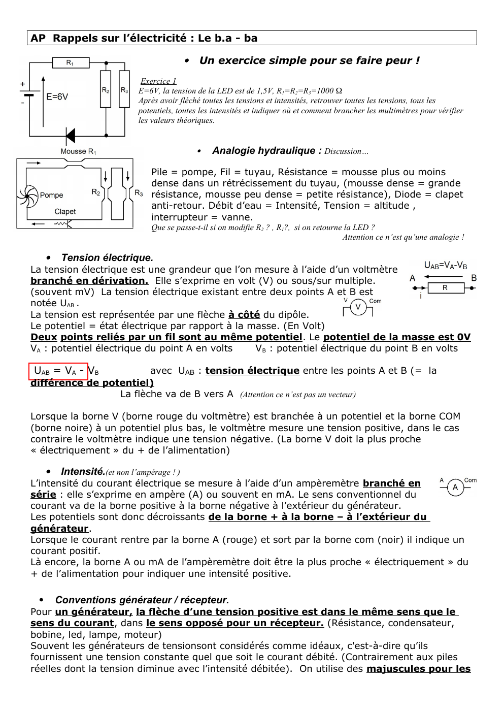 Prévisualisation du document Rappels sur l'électricté