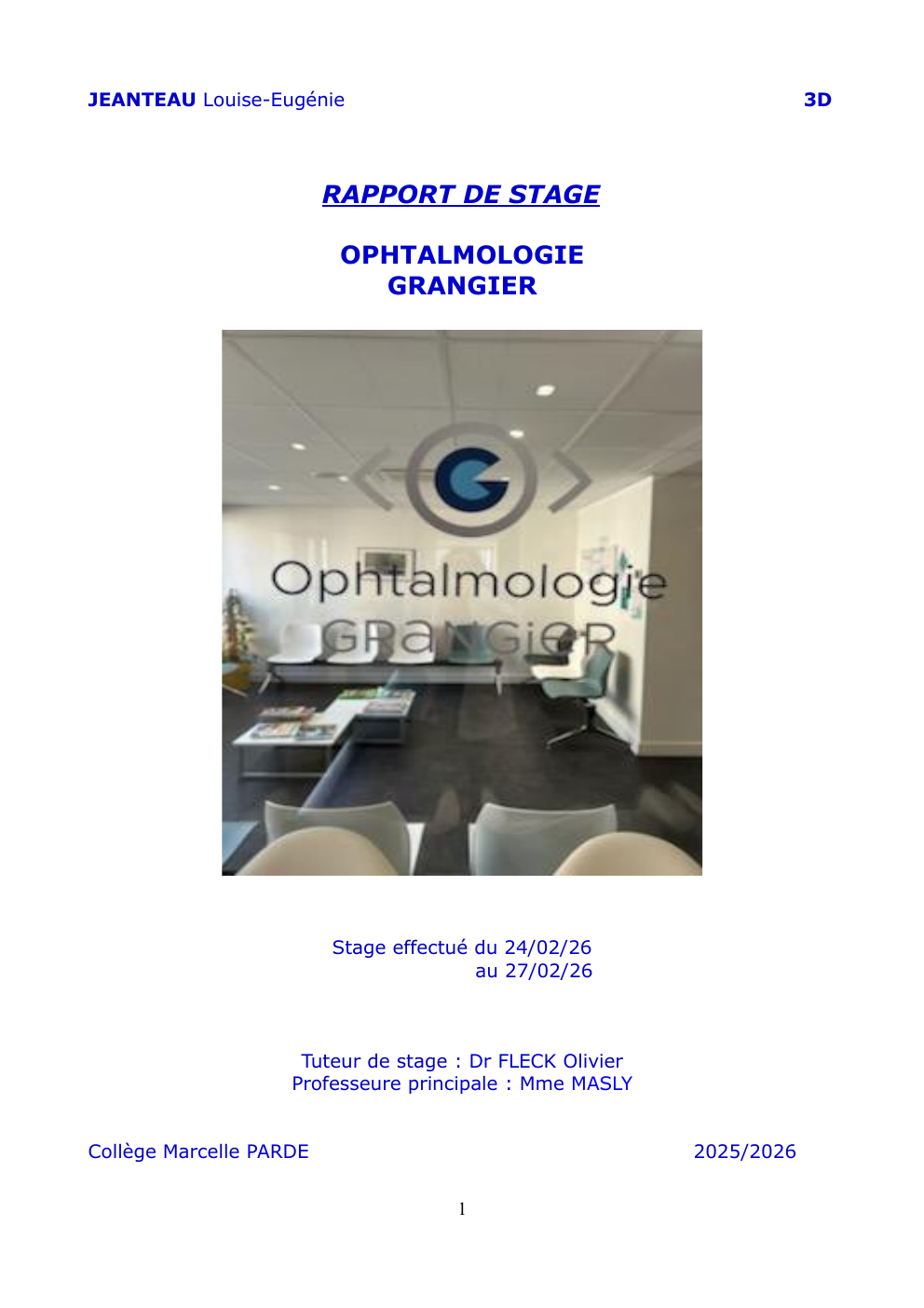 Prévisualisation du document Rapport de stage 3ème OPHTALMOLOGIE