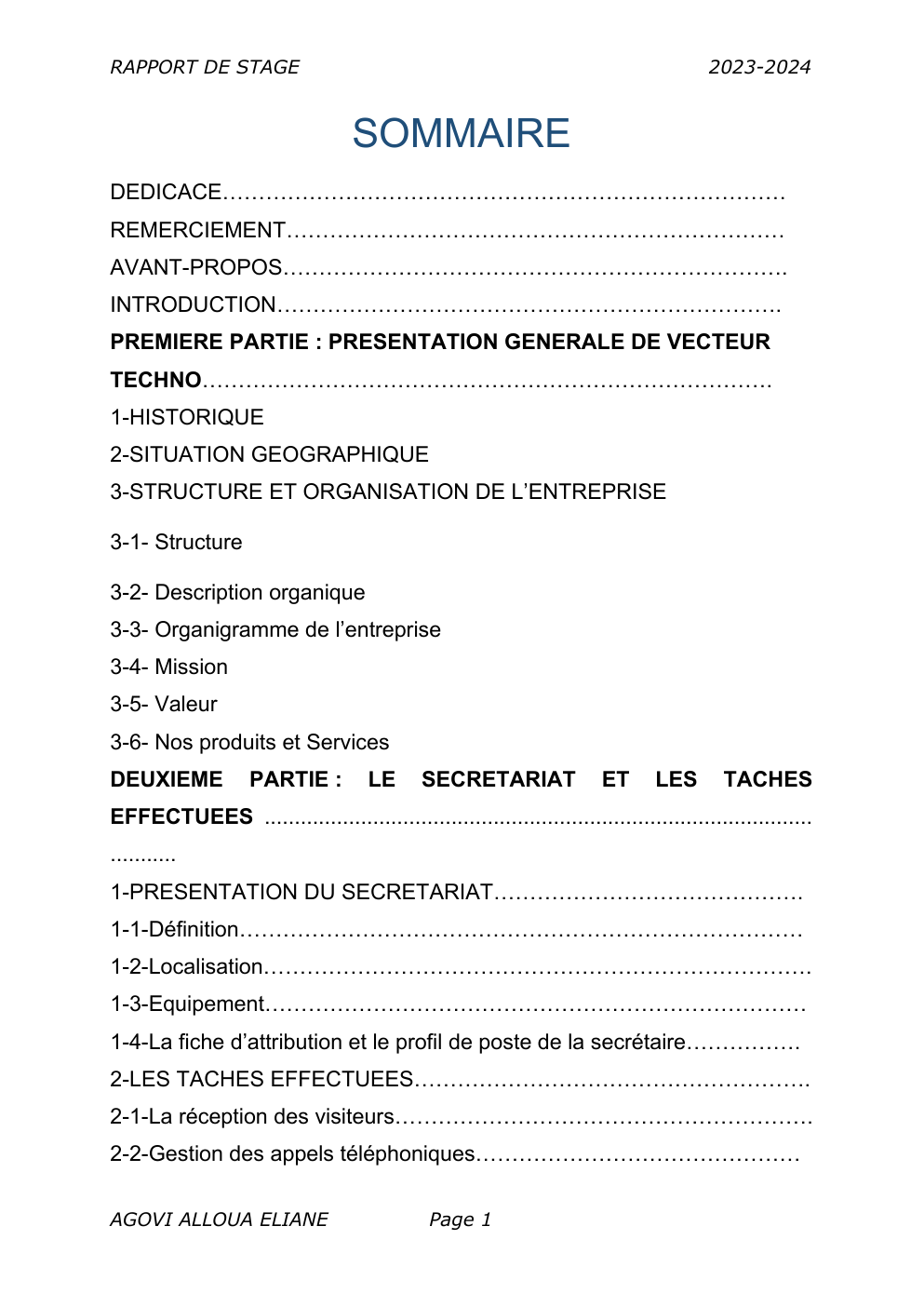 Prévisualisation du document RAPPORT DE STAGE BTS option ASSISTANAT DE DIRECTION,