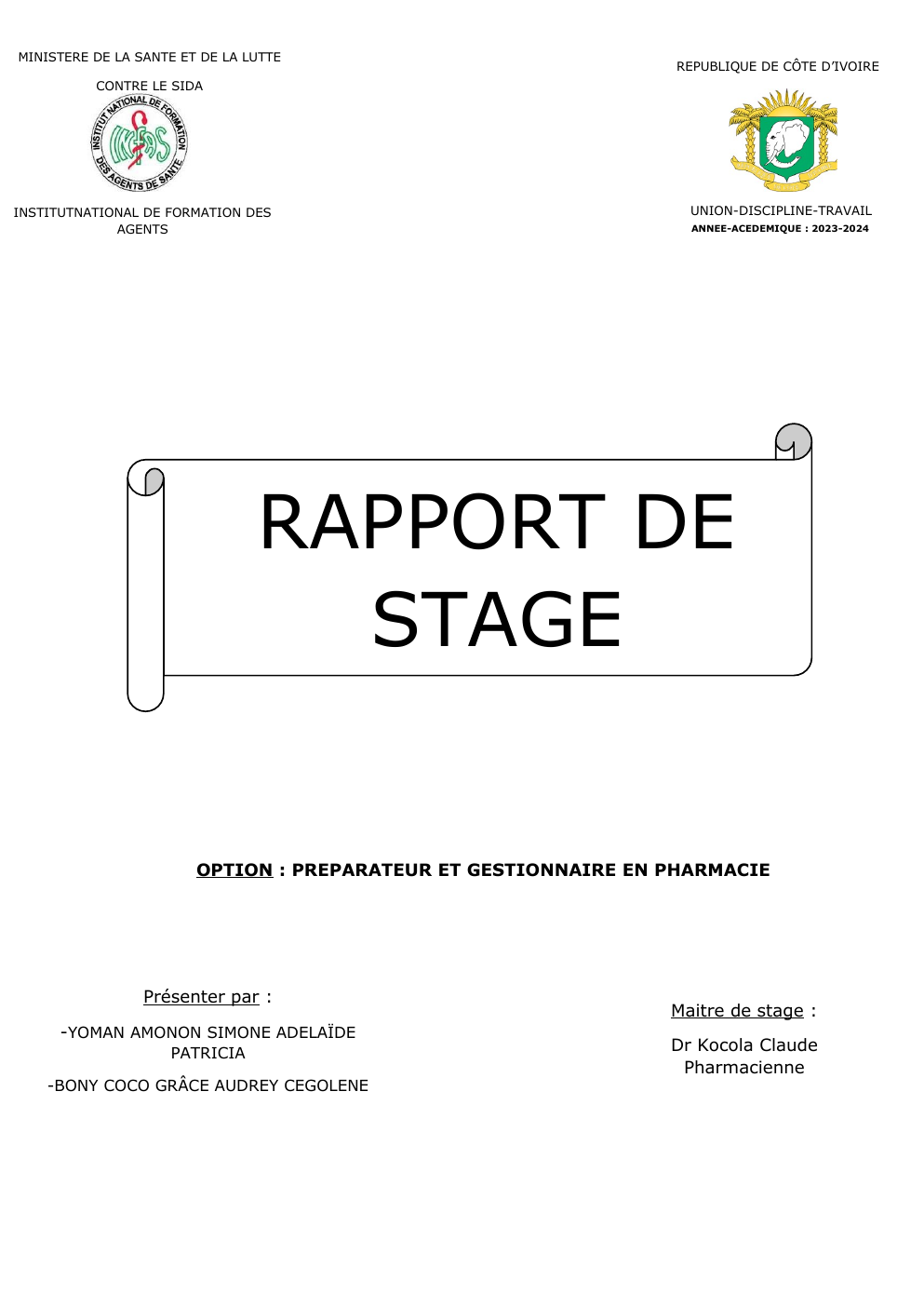 Prévisualisation du document RAPPORT DE STAGE  OPTION : PREPARATEUR ET GESTIONNAIRE EN PHARMACIE