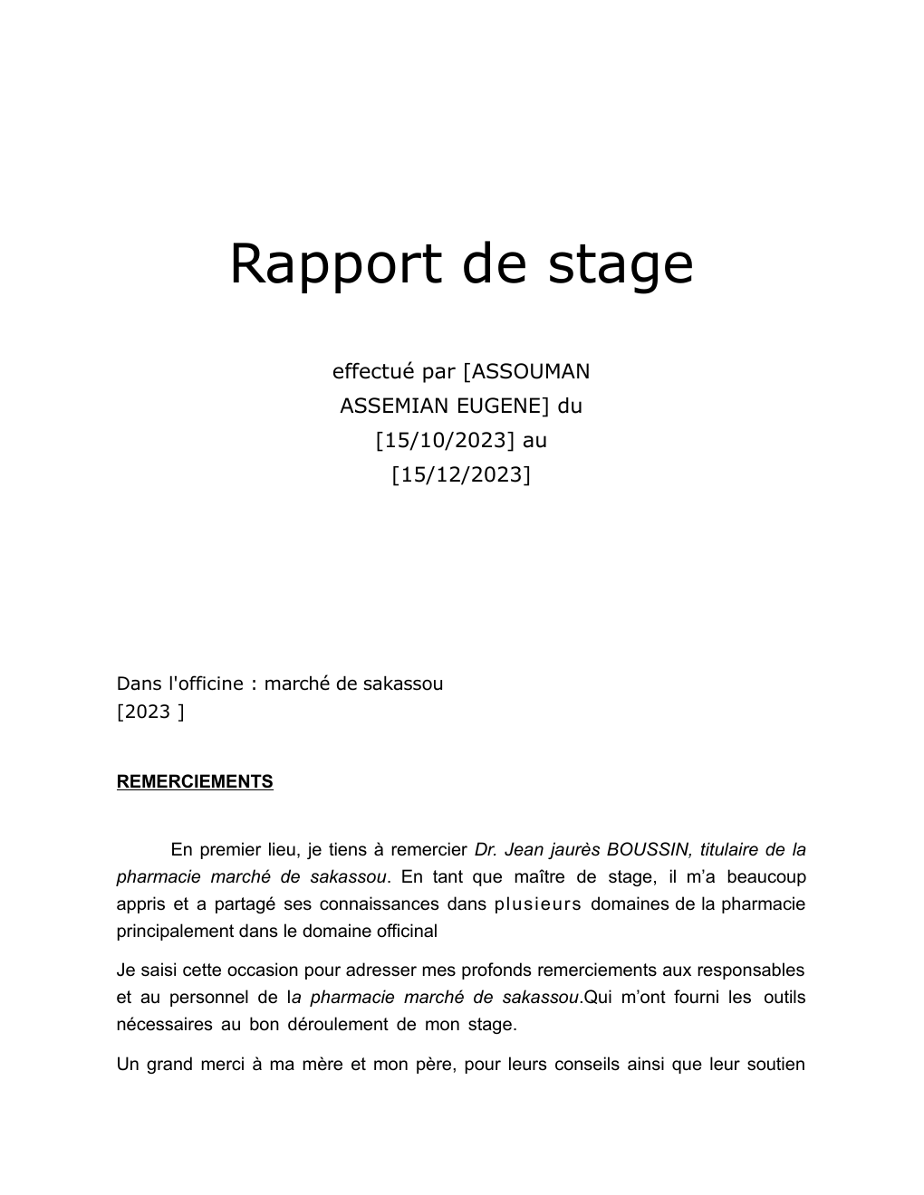 Prévisualisation du document Rapport de stage pharmacie