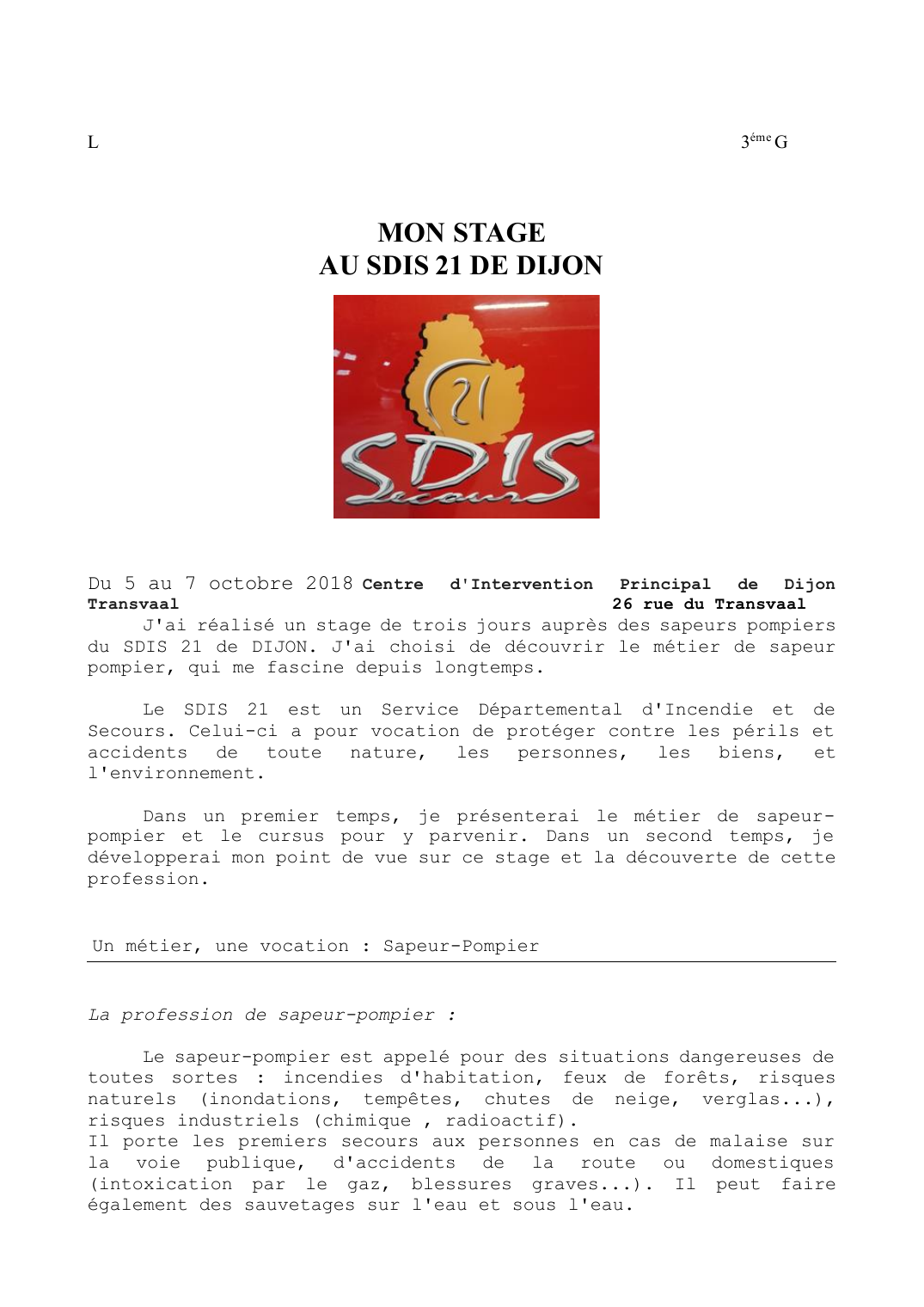 Prévisualisation du document Rapport de stage pompier