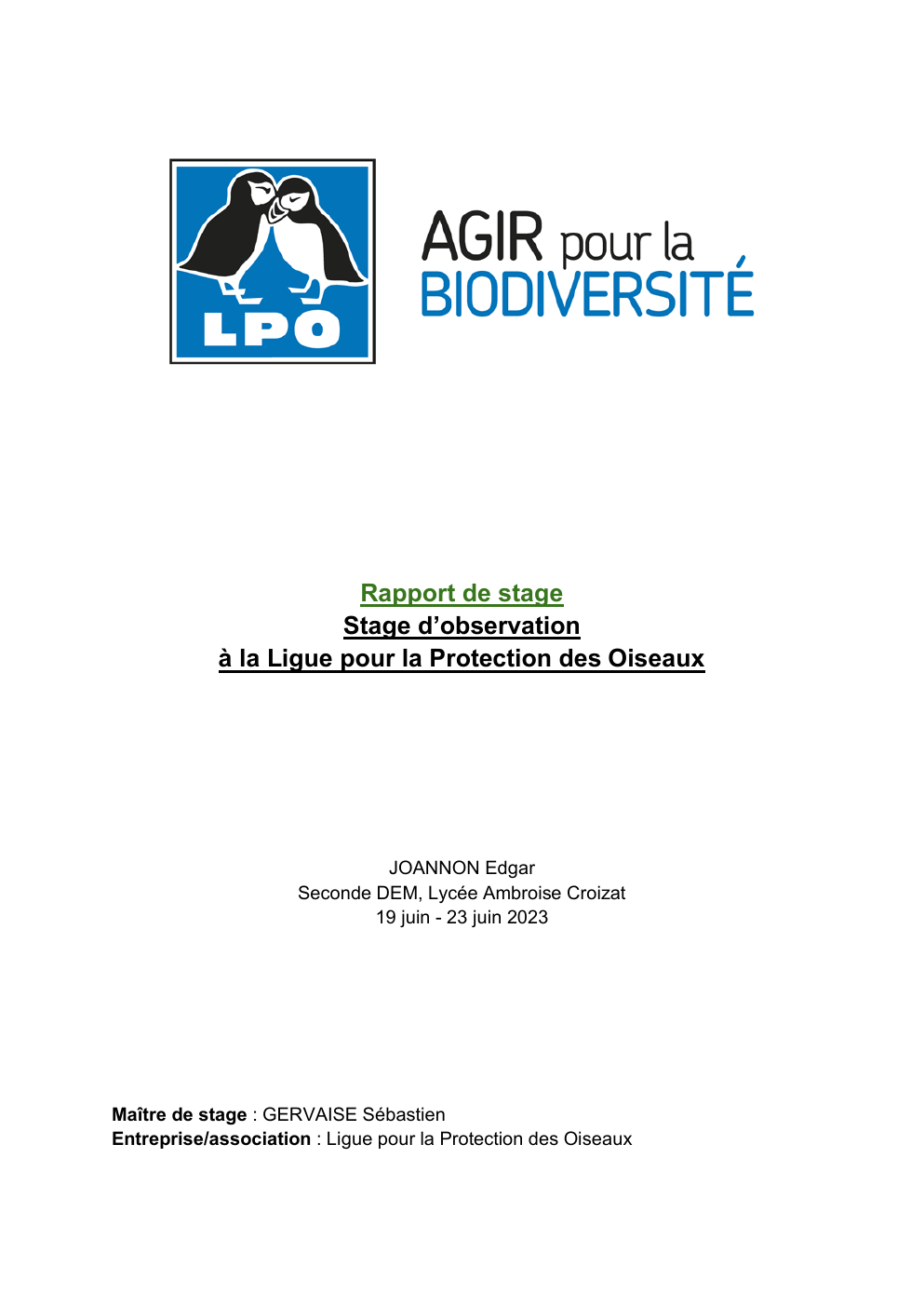 Prévisualisation du document Rapport de stage Stage d’observation à la Ligue pour la Protection des Oiseaux
