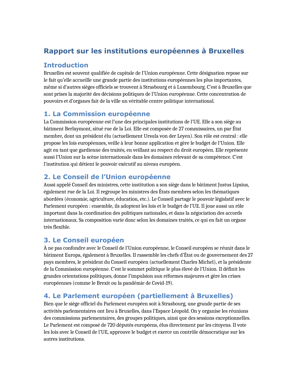 Prévisualisation du document Rapport sur les institutions européennes à Bruxelles