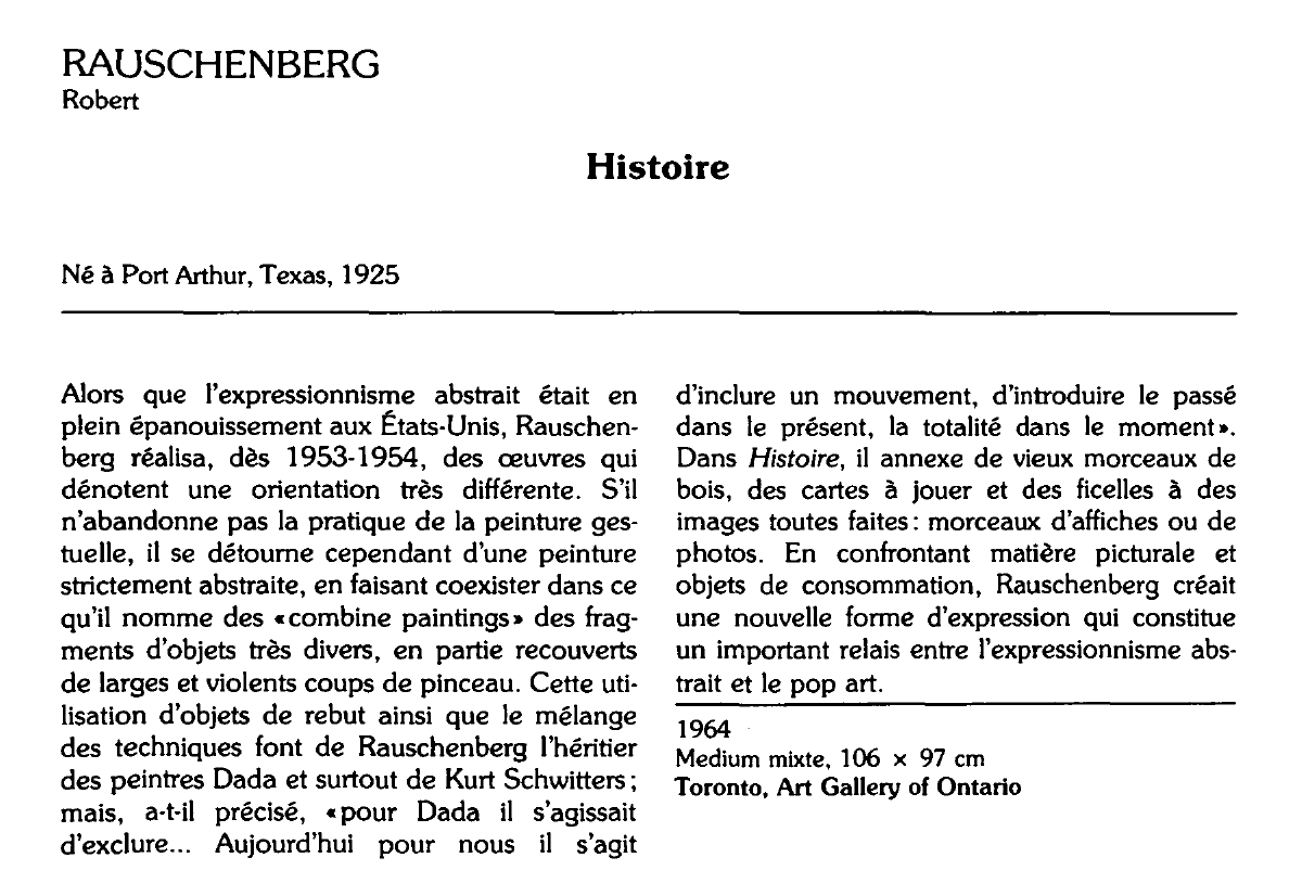 Prévisualisation du document RAUSCHENBERG Robert : Histoire