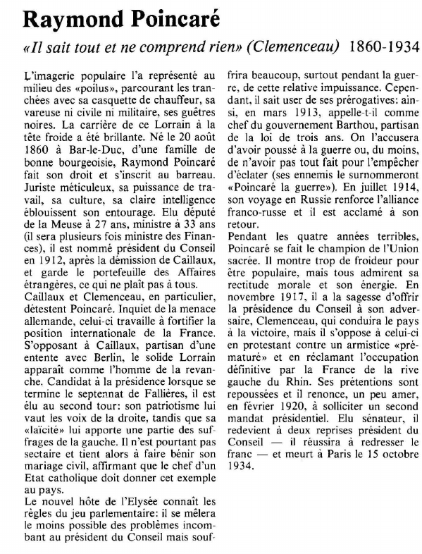 Prévisualisation du document Raymond Poincaré«Il sait tout et ne comprend rien».