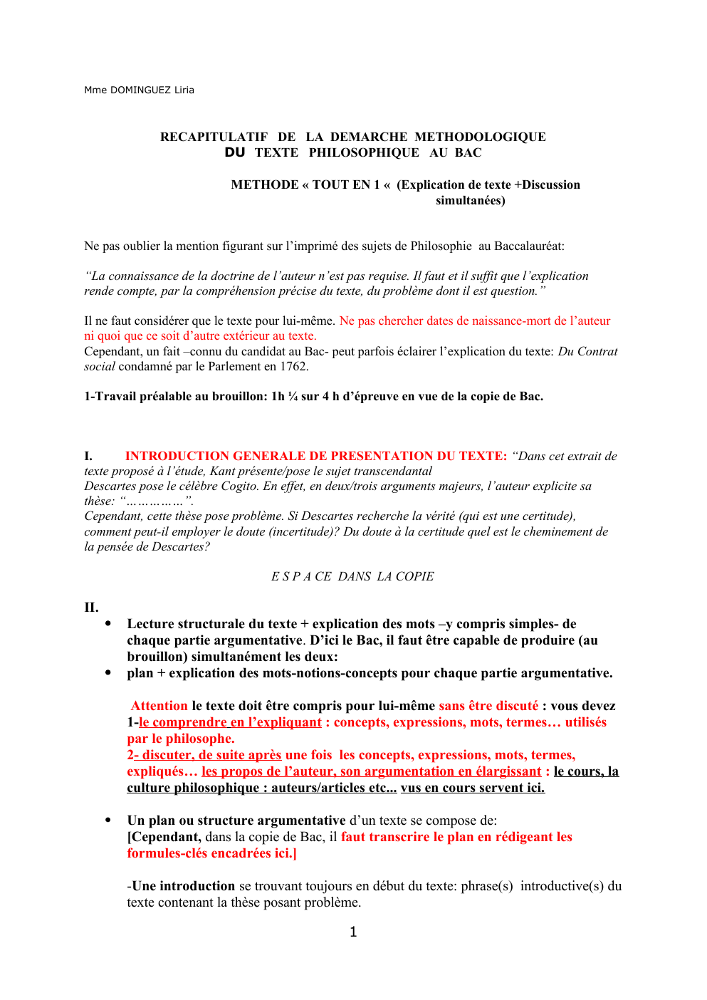 Prévisualisation du document RECAPITULATIF DE LA DEMARCHE METHODOLOGIQUE DU TEXTE PHILOSOPHIQUE AU BAC