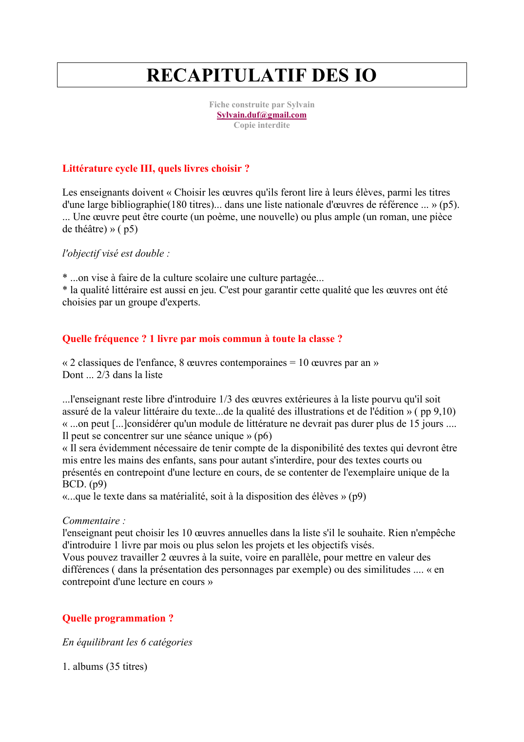 Prévisualisation du document RECAPITULATIF DES IOFiche construite par SylvainSylvain.