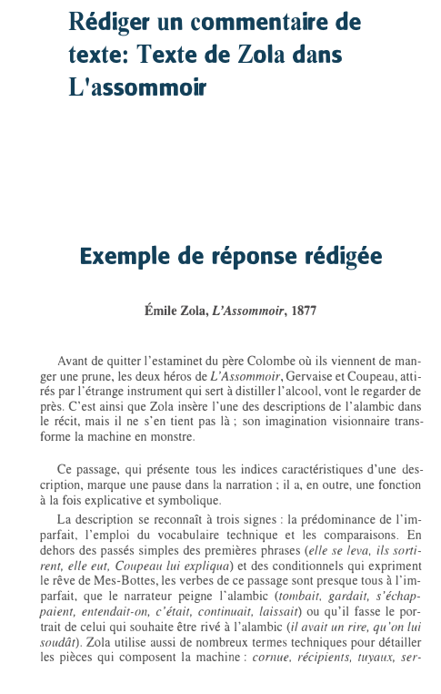Prévisualisation du document Rédiger un commentaire de
texte: Texte de Zola dans
L'assommoir

Exemple de réponse rédigée
Émile Zola, L'Assommoir, 1877

Avant de...