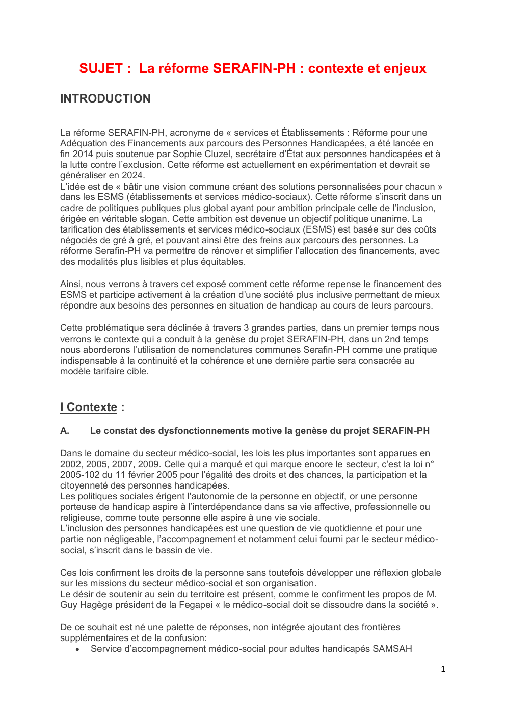 Prévisualisation du document Réforme Sérafin - SUJET : La réforme SERAFIN-PH : contexte et enjeux