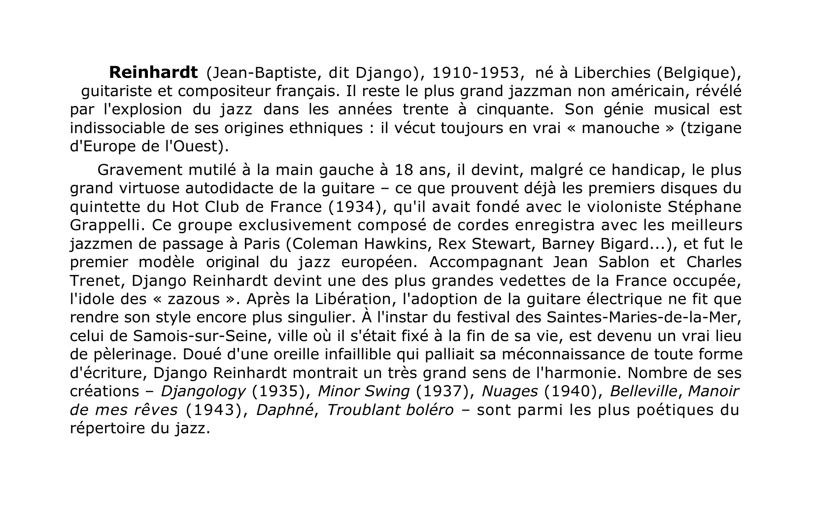 Prévisualisation du document Reinhardt Jean-Baptiste, dit Django Reinhardt Guitariste et compositeur français