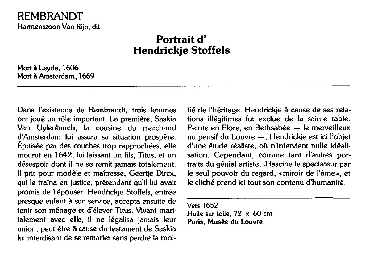 Prévisualisation du document REMBRANDT Hannenszoon Van Rijn, dit : Portrait d'Hendrickje Stoffels