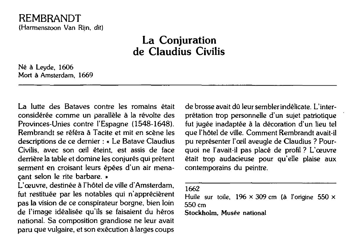 Prévisualisation du document REMBRANDT: La Conjuration de Claudius Civilis