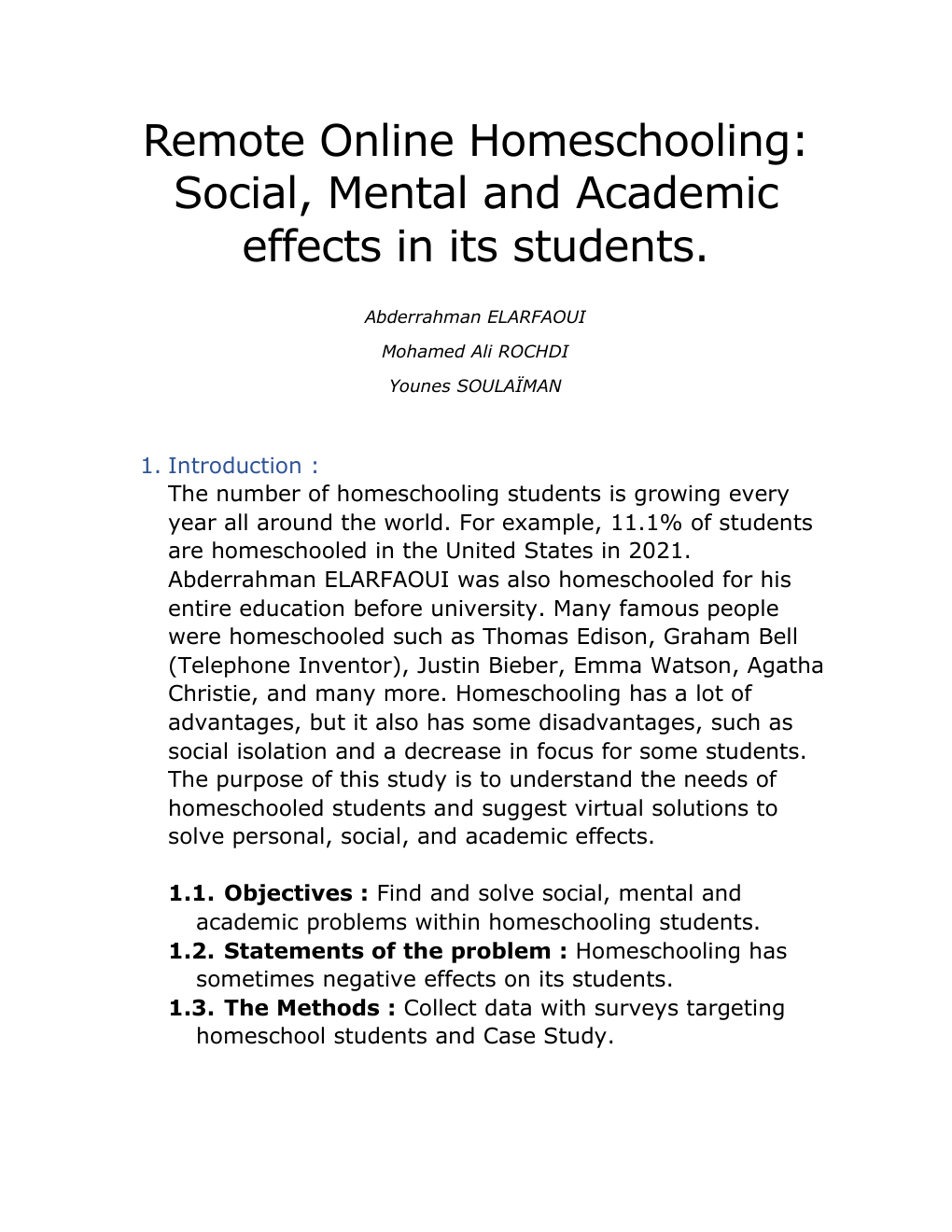 Prévisualisation du document Remote Online Homeschooling : Social effects on the students
