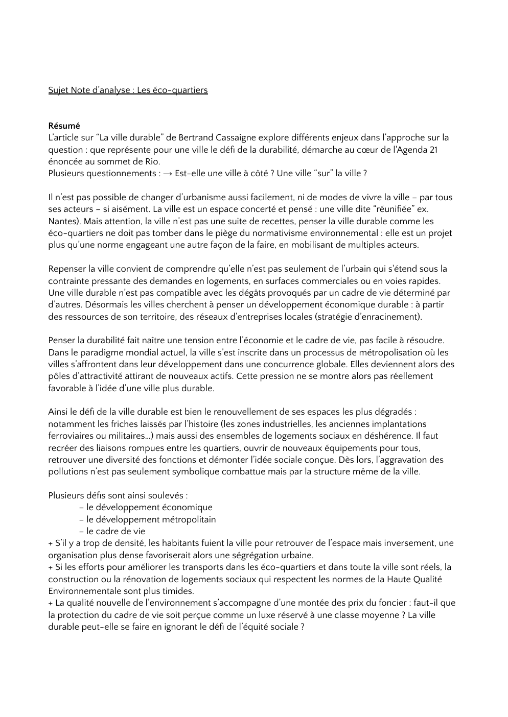 Prévisualisation du document Rendu sur "La ville durable". de Bertrand Cassaigne