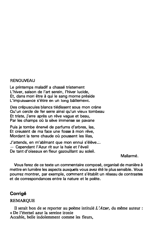 Prévisualisation du document RENOUVEAU de Mallarmé - Commentaire