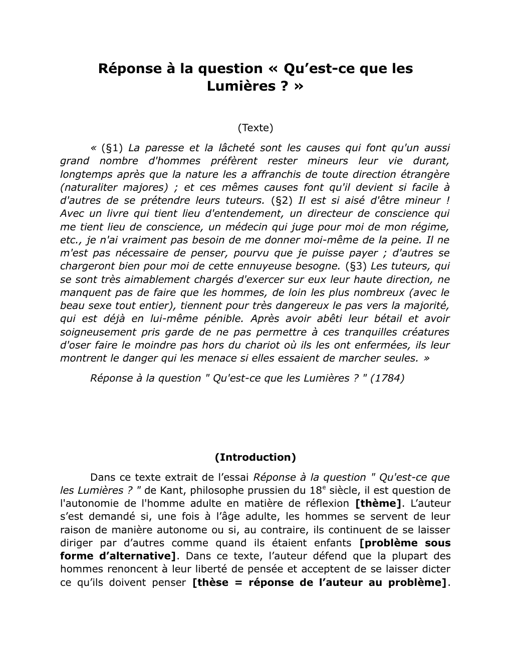 Prévisualisation du document Reponse a la question ''Qu'est-ce que les Lumieres''