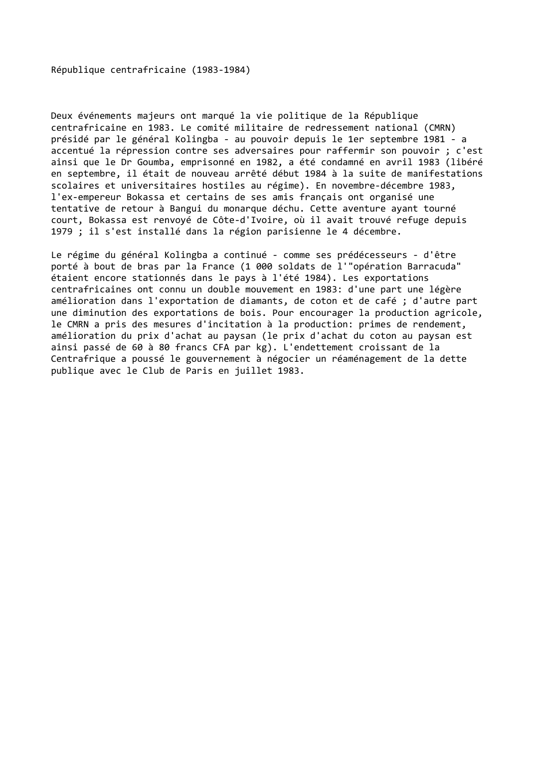 Prévisualisation du document République centrafricaine (1983-1984)