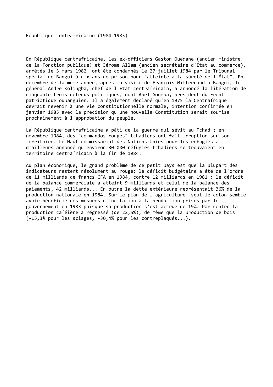 Prévisualisation du document République centrafricaine (1984-1985)