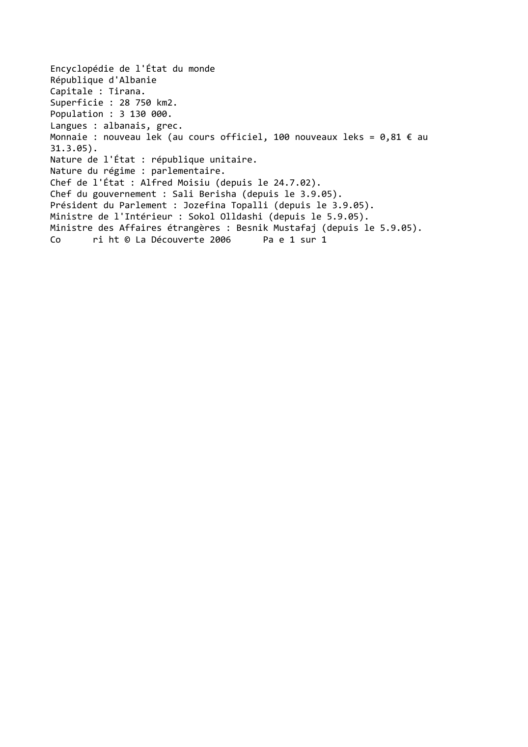 Prévisualisation du document République d'Albanie