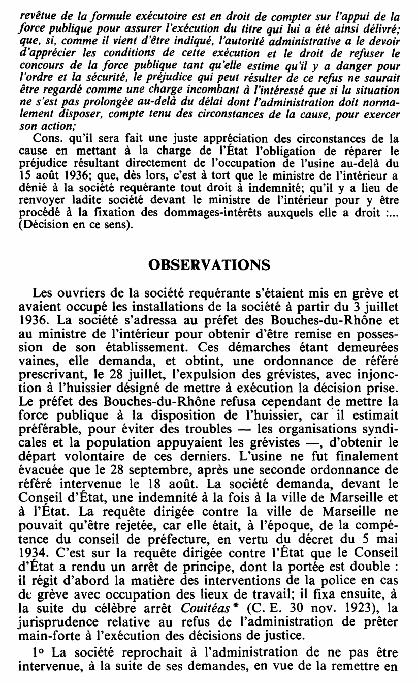 Prévisualisation du document RESPONSABILITÉ- RISQUE C. E. 3 juin 1938, SOCIÉTÉ « LA CARTONNERIE ET IMPRIMERIE SAINT-CHARLES» Rec. 521, concl. Dayras (D. 1938.3.65, note Appleton; S. 1939.3.9, concl. Dayras; R. D. P. 1938.375, note Jèze; Dr. Soc. 1938.241, concl. Dayras)