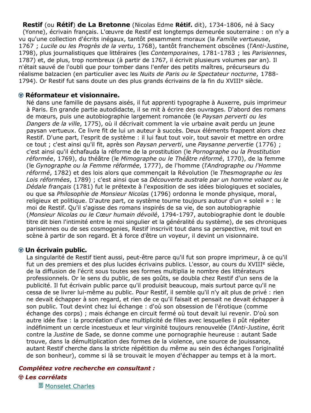 Prévisualisation du document Restif (ou Rétif) de La Bretonne (Nicolas Edme Rétif.