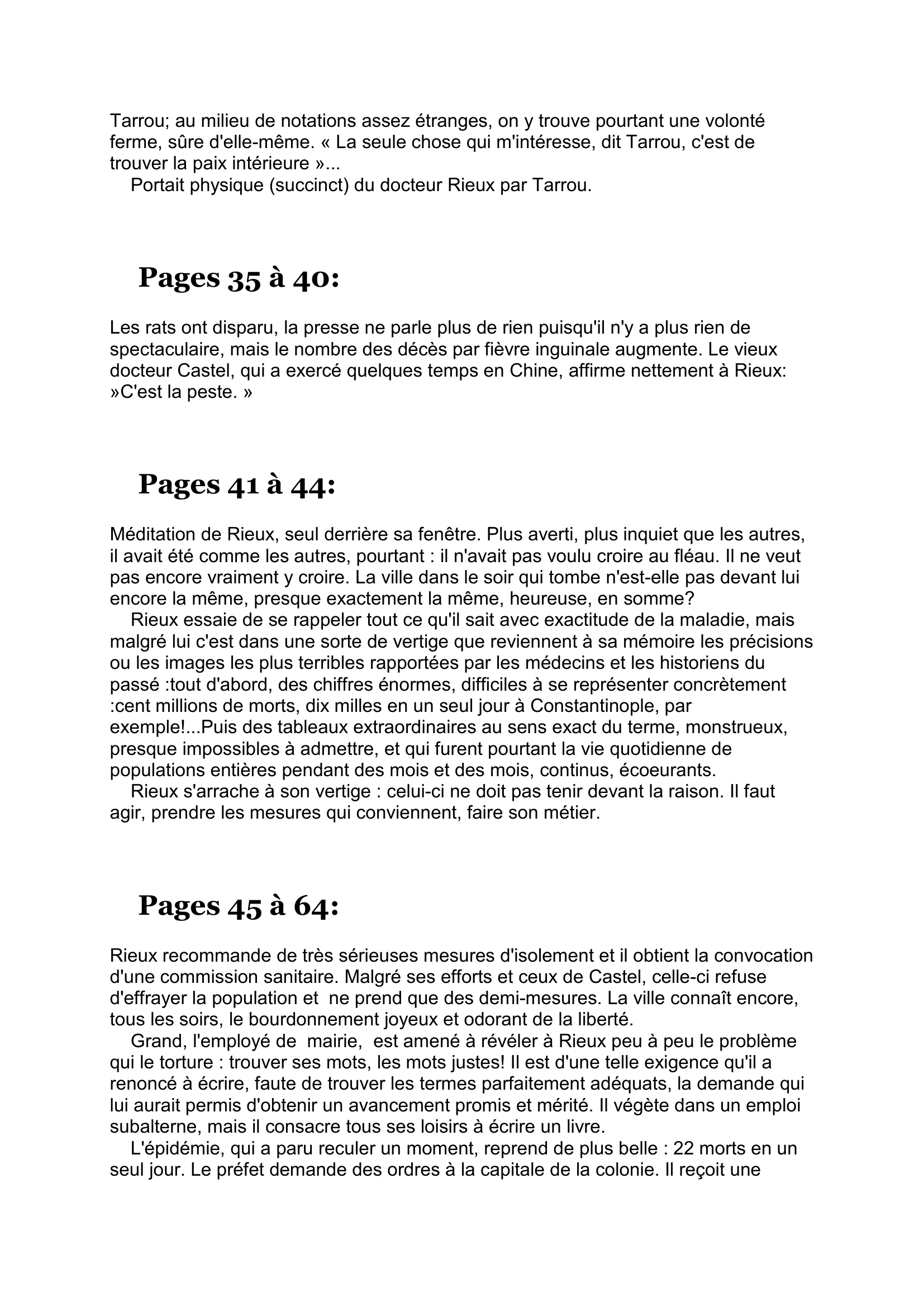 Prévisualisation du document Résumé de la Peste de Camus